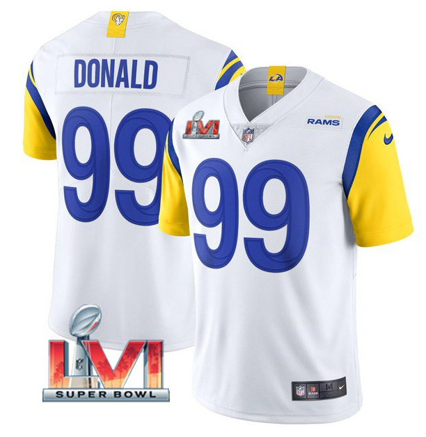 Women's Los Angeles Rams #99 Aaron Donald 2022 White Super Bowl LVI Vapor Limited Stitched Jersey(Run Small)